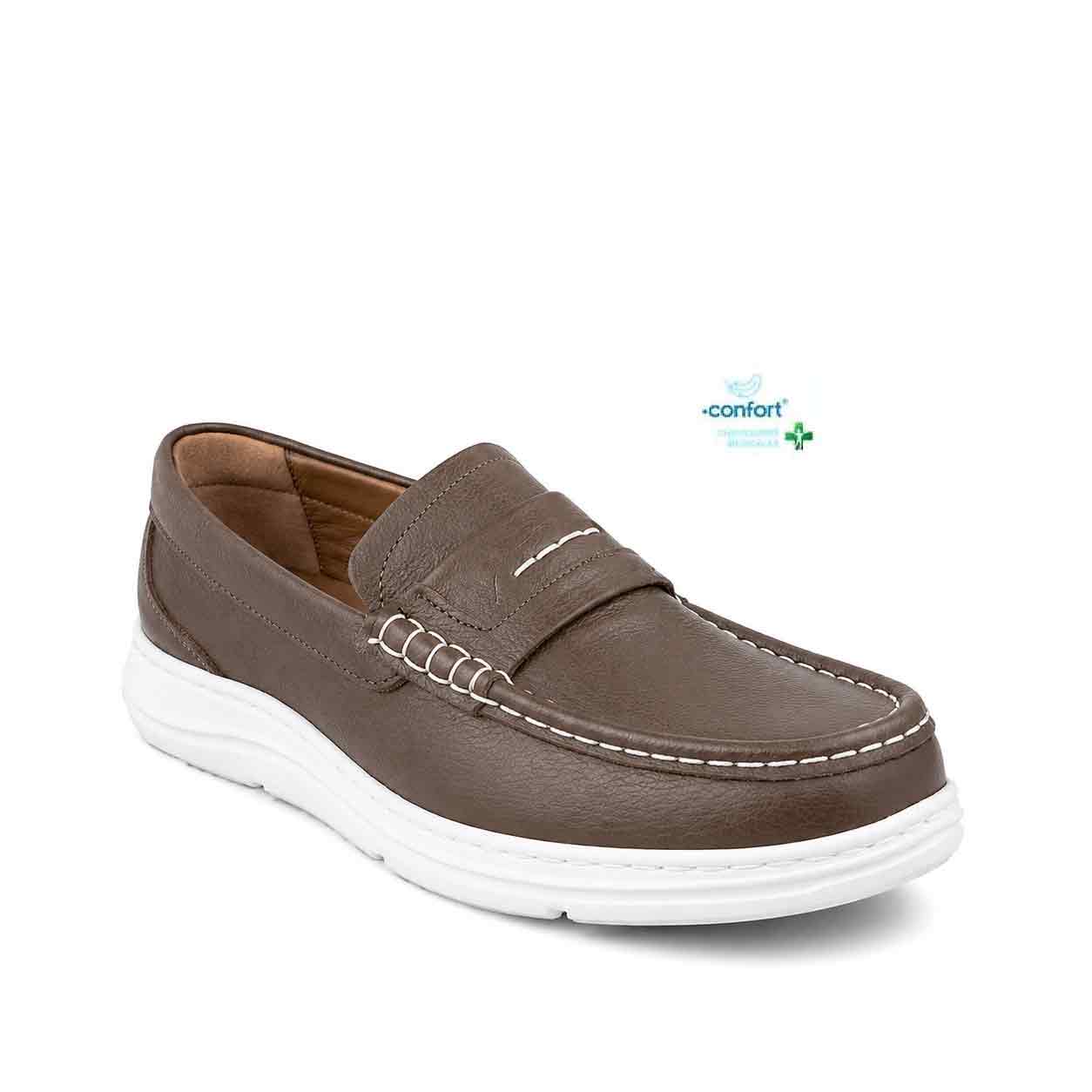 Moccasin pour homme confort sm120 Marron cuir  Chaussures confort Maroc